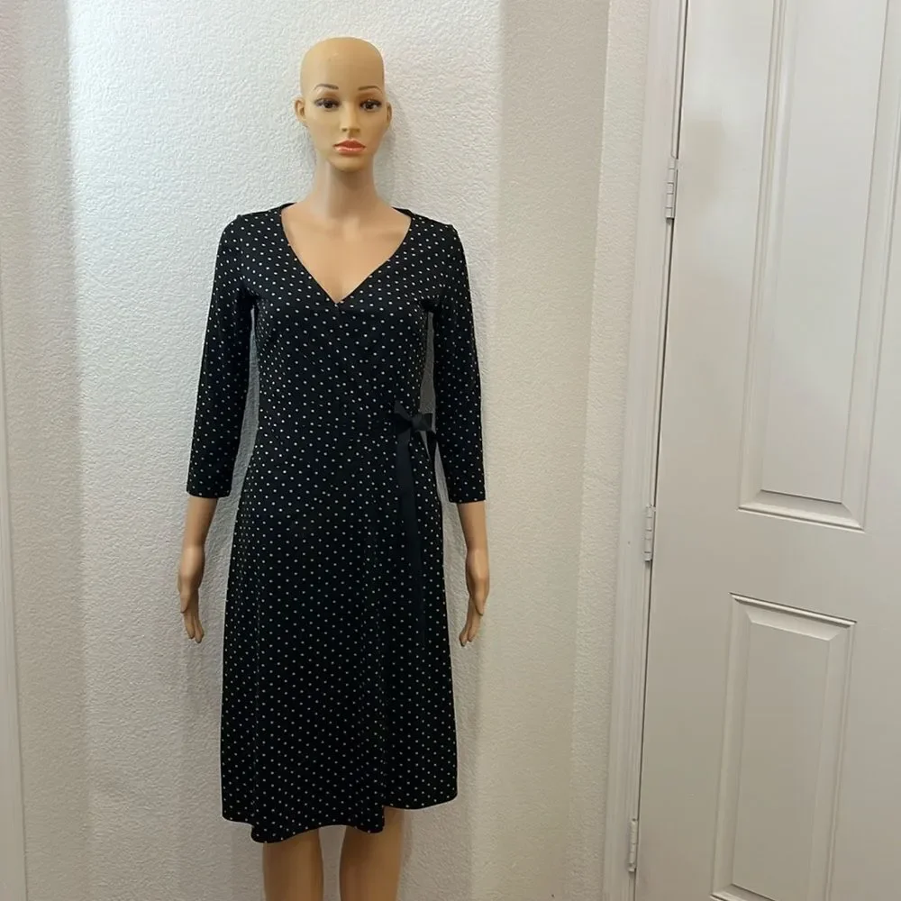 Ann Taylor Loft Woman’s Dress Sz 0 V Neck 3/4 Sleeve Side Wrap Midi Slimming